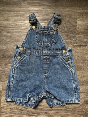 Faded Glory Denim Shortalls in Blue with Brass Accents